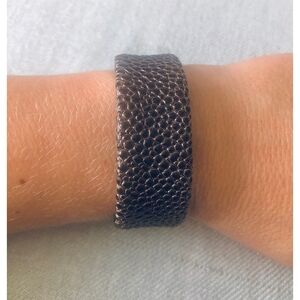 Stylish Brown Textured Leather Bracelet w/ Clear Rhinestone Accent One Size